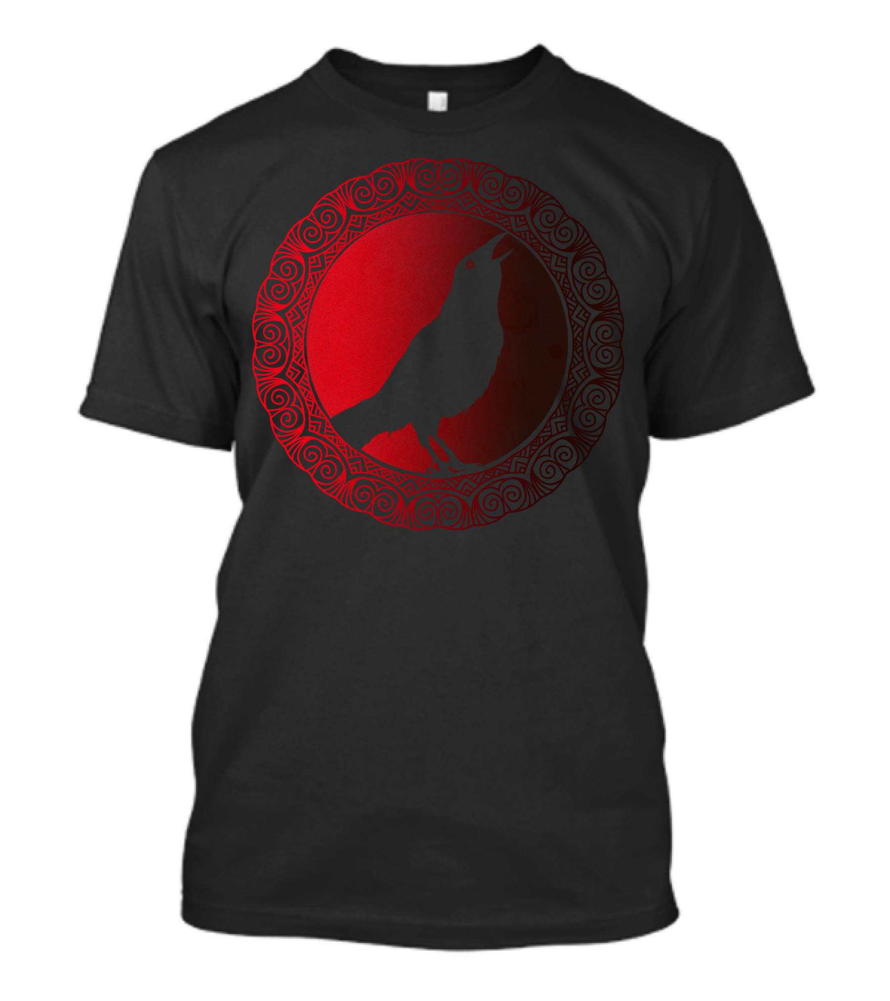 Edda Crown Celtic Raven Red Circle T-Shirt