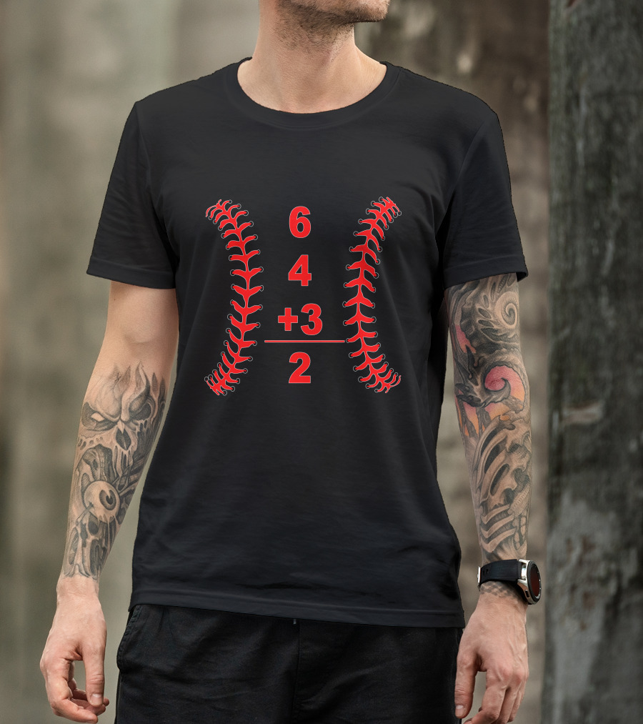 6 4 3 Double Play Baseball Stitching Math Visual T-Shirt