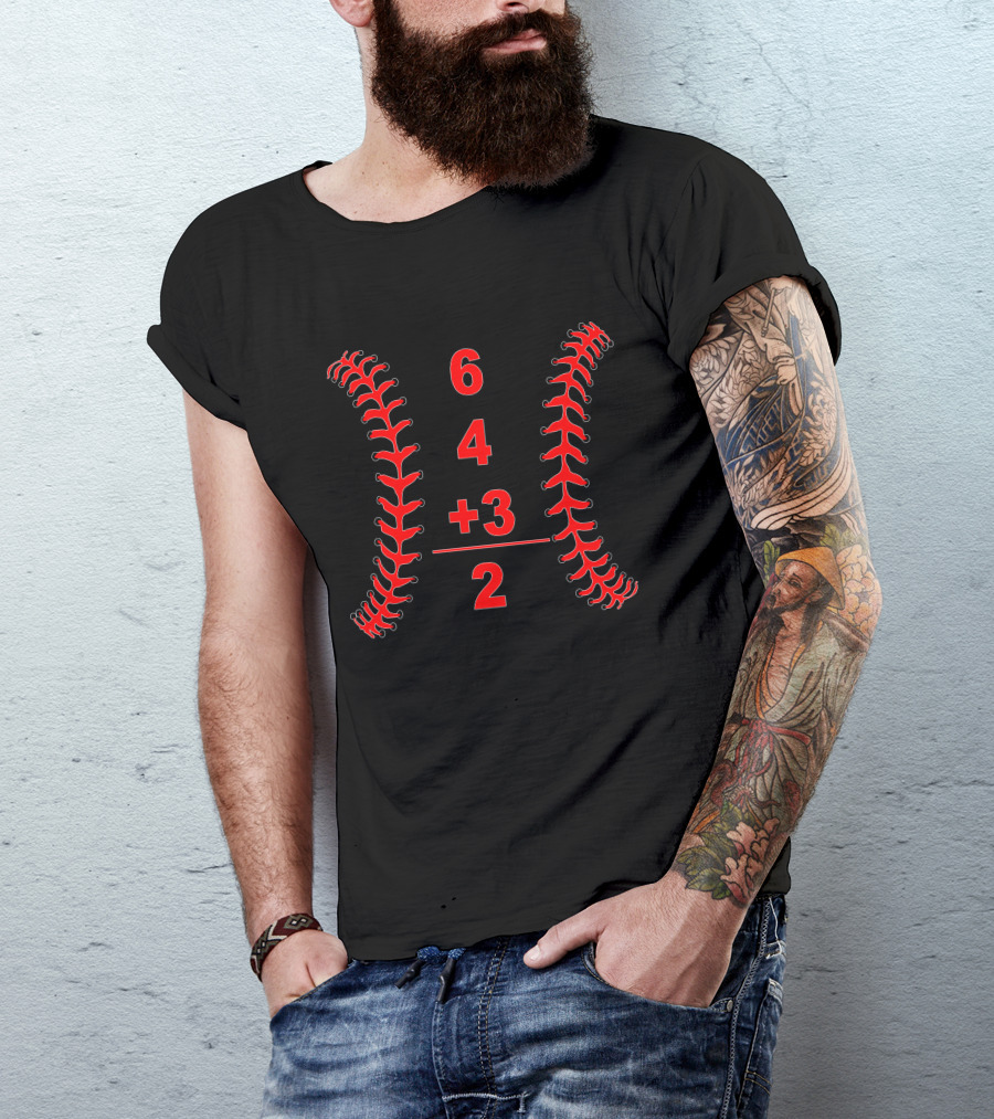 6 4 3 Double Play Baseball Stitching Math Visual T-Shirt