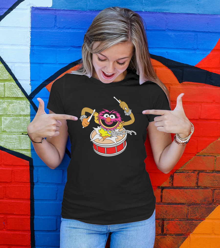 Animal Drumming Madly Through Red Drum With Drumsticks T-Shirt