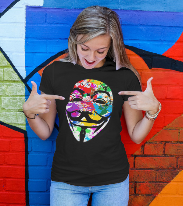 Anonymous Mask Multicolor Paint Splat T-Shirt