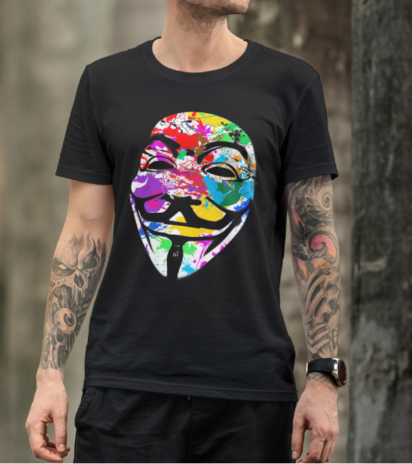 Anonymous Mask Multicolor Paint Splat T-Shirt