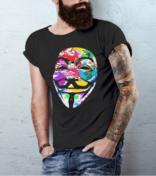 Anonymous Mask Multicolor Paint Splat T-Shirt