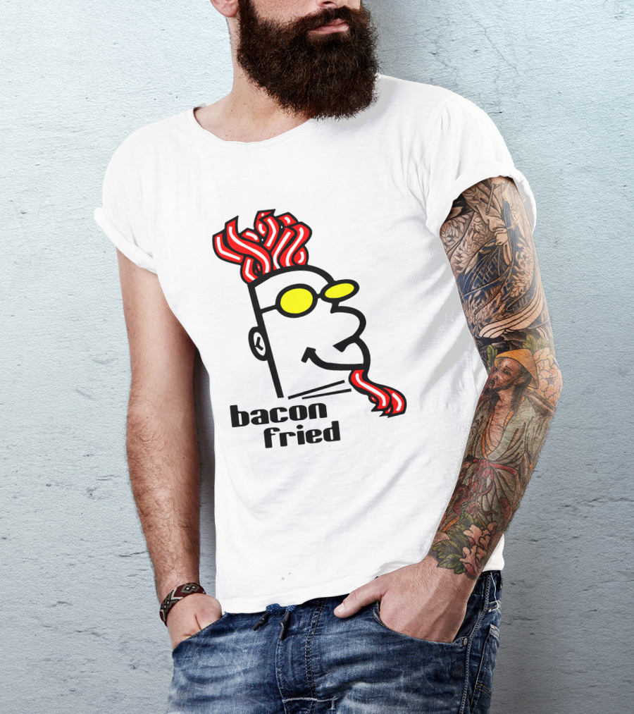 Bacon Fried Bacon Hair And Beard With Yellow Sunglasses T-Shirt