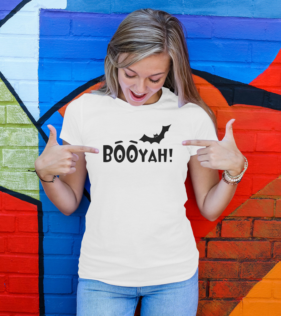 Boo Yah Batty Halloween Bat Eyes Emoji T-Shirt