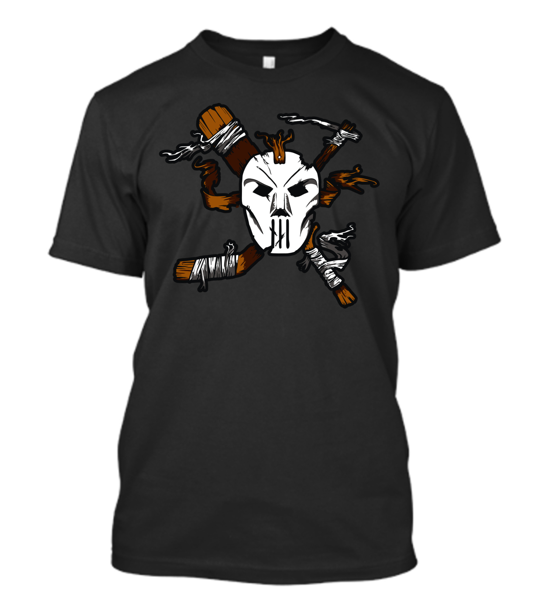 Skull Mask With Flaming Sticks And Bandages T-Shirt