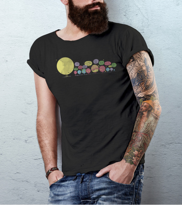 Planetary Chatter Vectorized Stay In Line Solar System Talk Bubble Chat Moon Sun Jupiter Mars Saturn T-Shirt