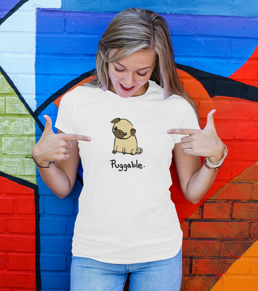 Puggable Cute Cartoon Pug With Text T-Shirt