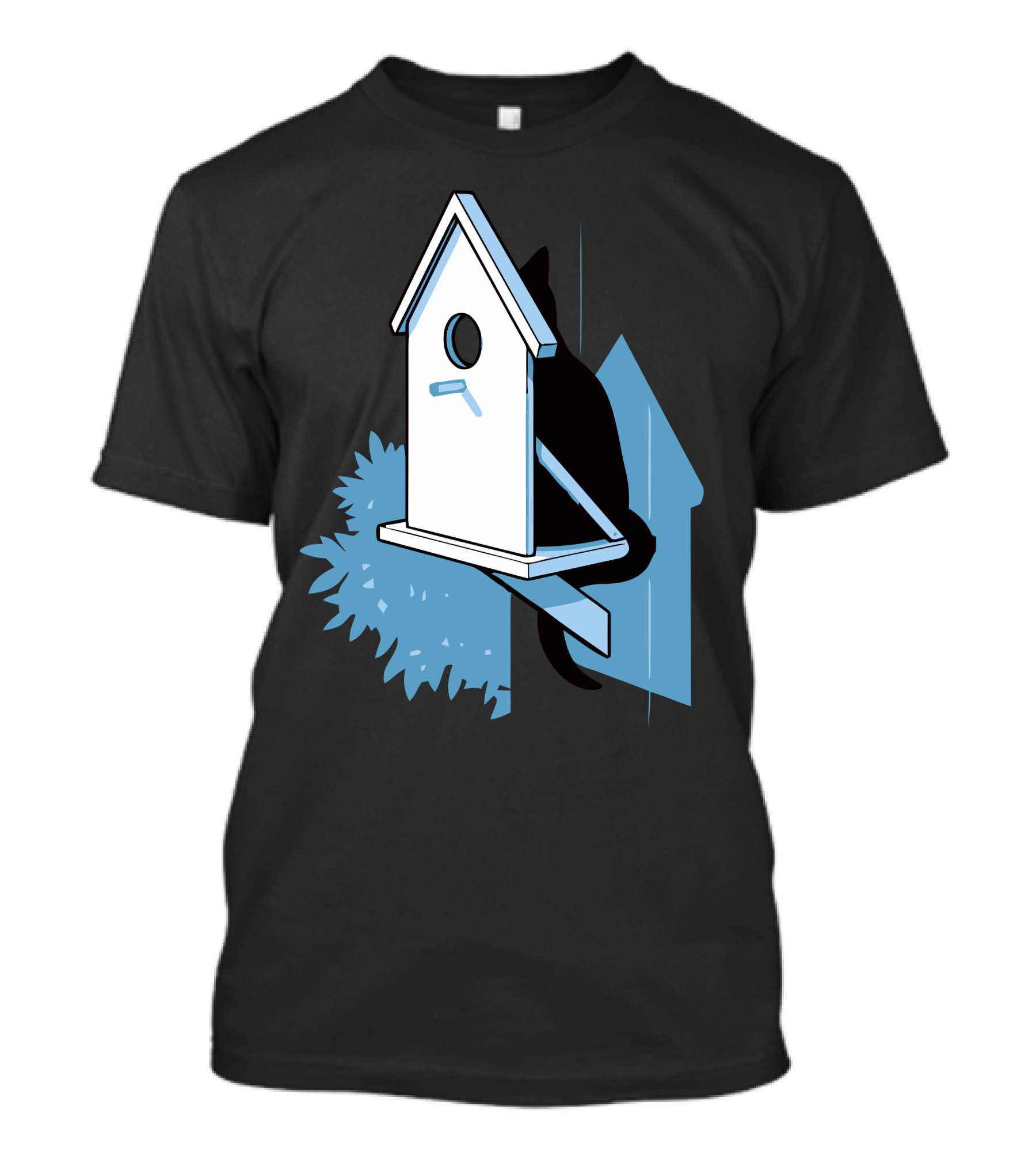 Purrfect Plan: Cat Hiding Behind Birdhouse With Shadow And Bush T-Shirt