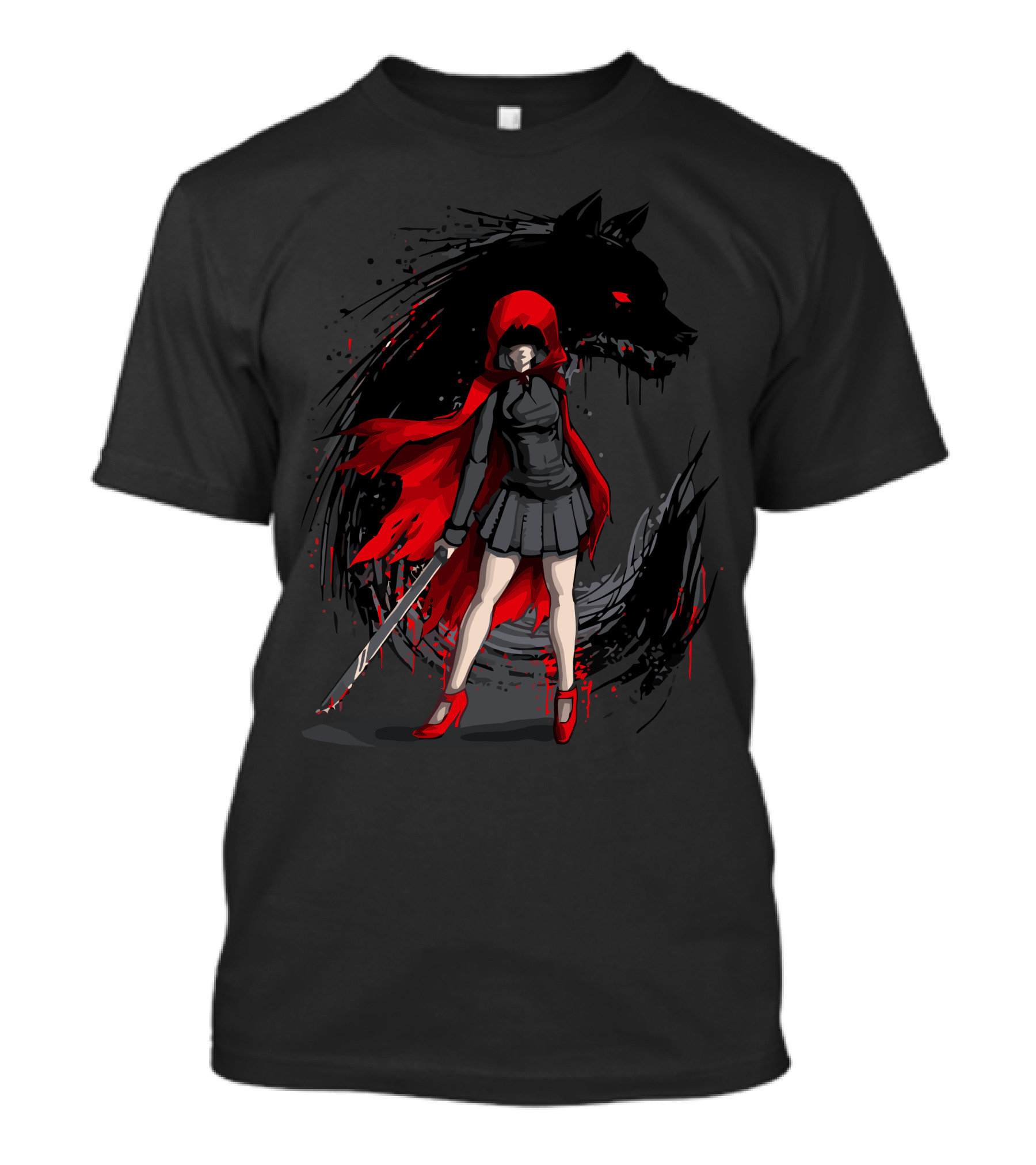 Red Revenge Wolf Shadow Warrior Hooded Cloak T-Shirt
