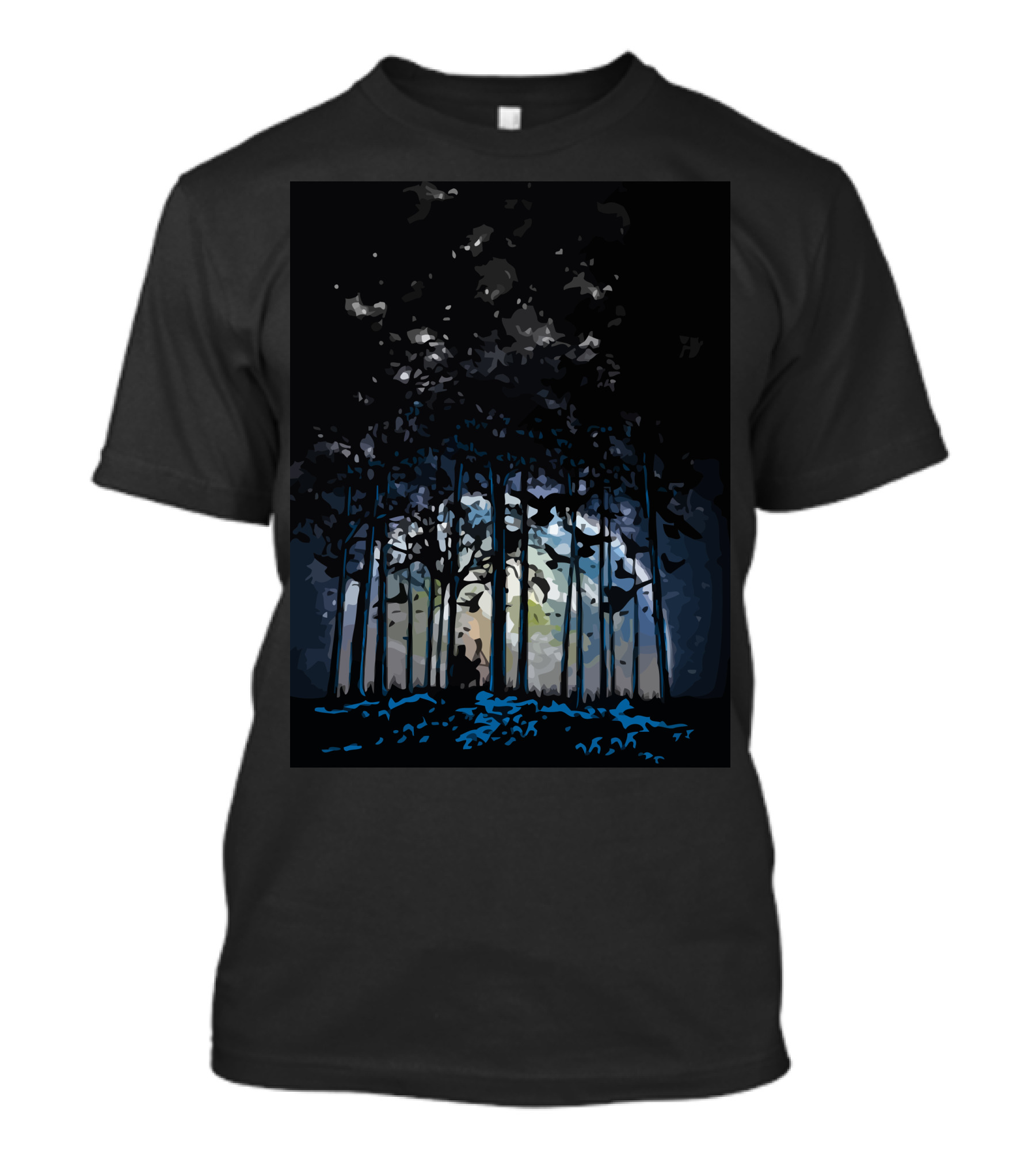 Rising Moonlit Forest Silhouette With Night Sky And Trees T-Shirt