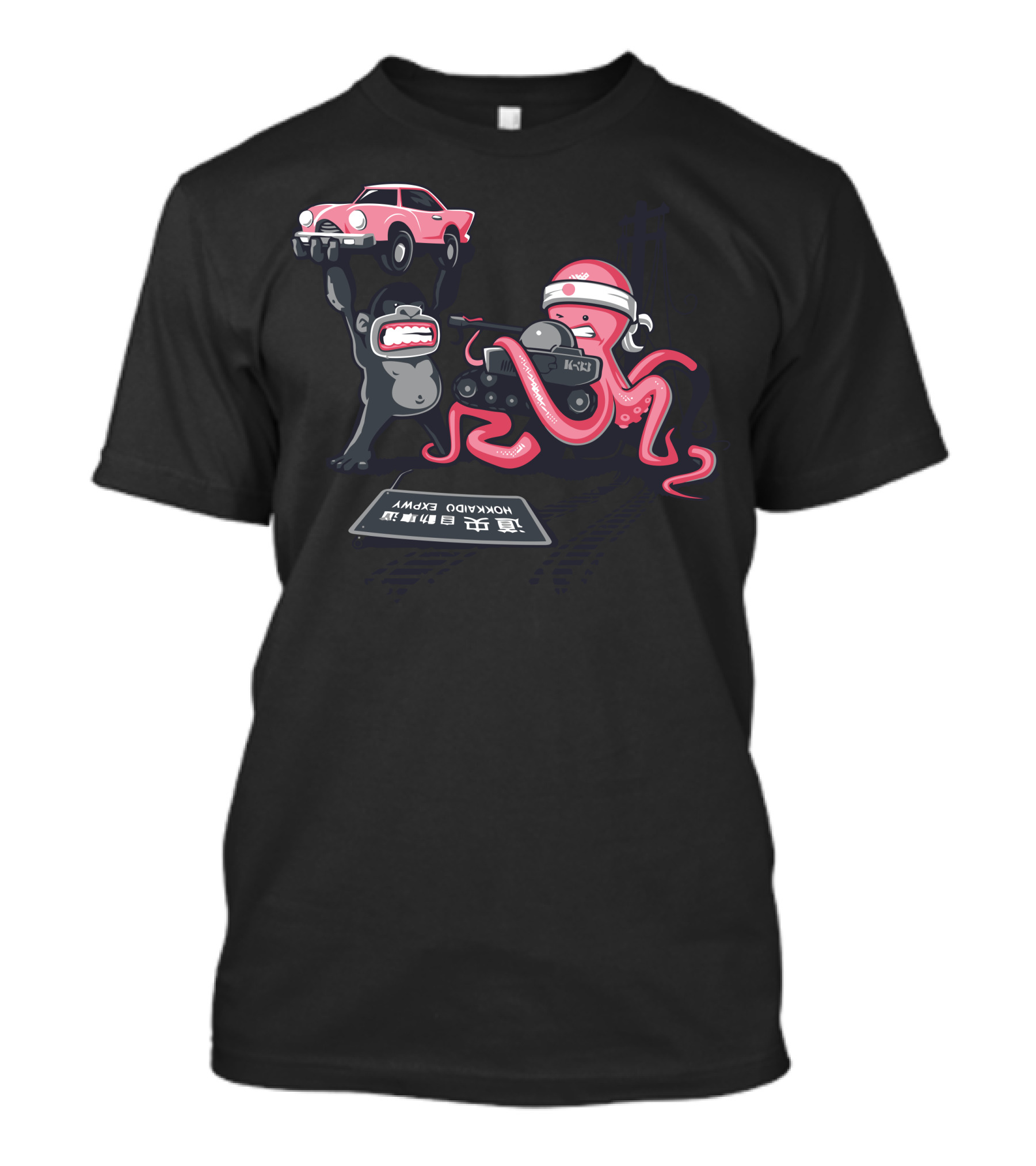 Road Closed Octopus And Gorilla Car Lift On Hokkaido Expressway T-Shirt