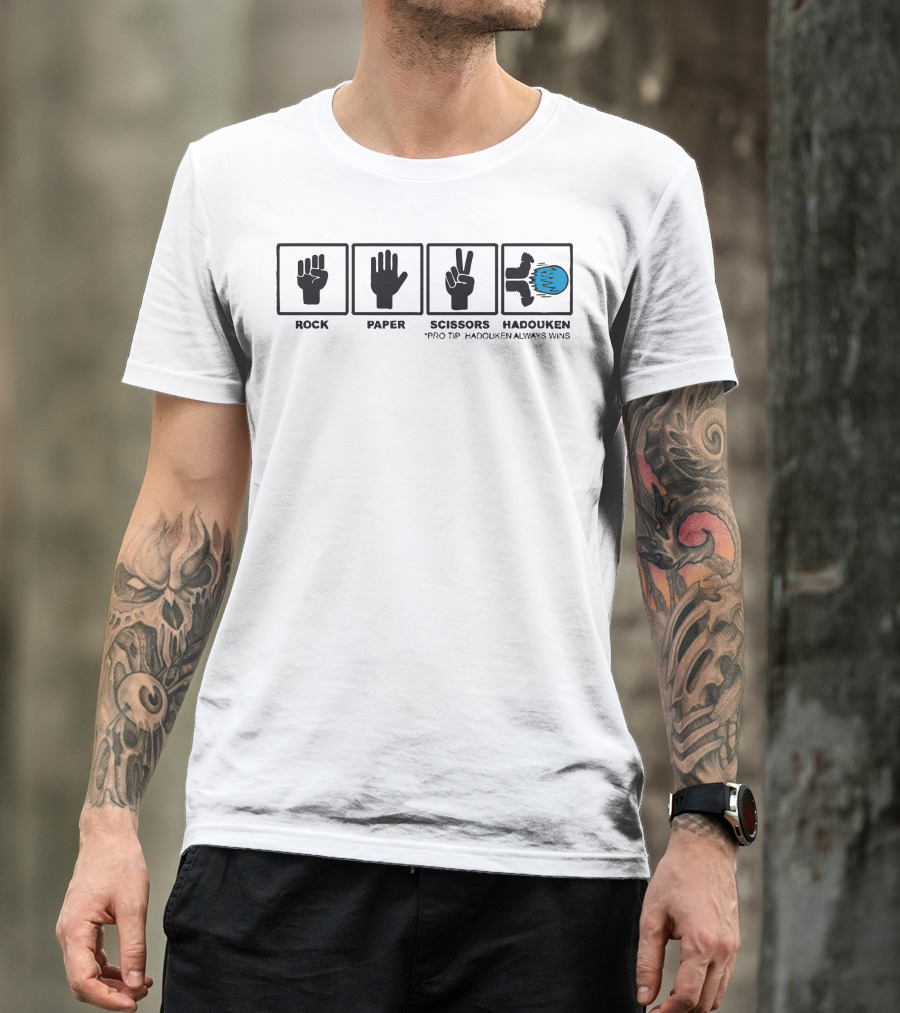 Rock Paper Scissors Hadouken Pro Tip Hadouken Always Wins T-Shirt