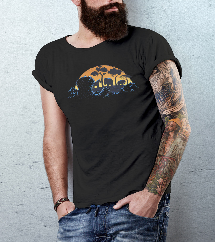 S Is For Safari Sunset With Elephant Silhouettes And Lion Scene T-Shirt