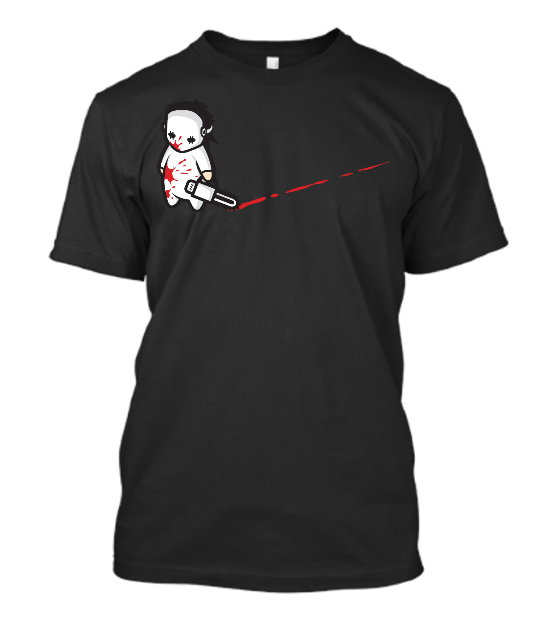 Sad Psycho Chainsaw Character With Bloody Trail T-Shirt