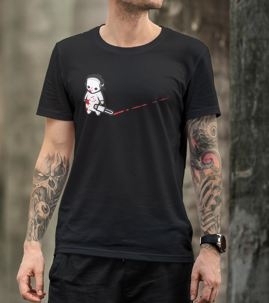 Sad Psycho Chainsaw Character With Bloody Trail T-Shirt
