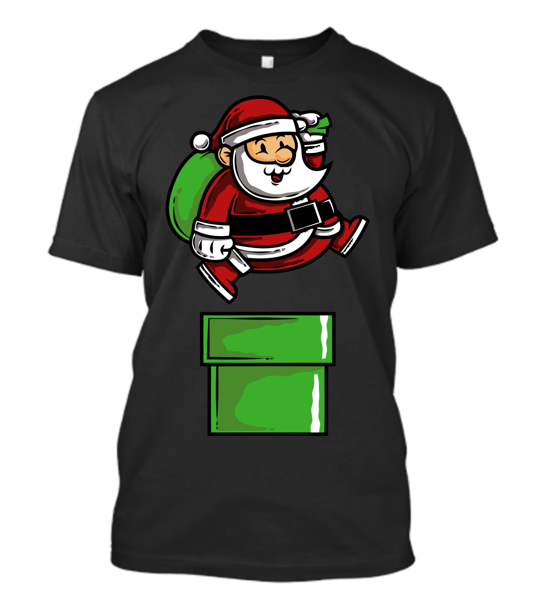 Santa Jumps With Green Pipe Holiday Fun T-Shirt