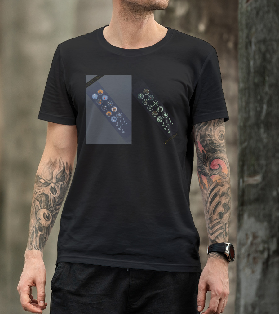 Scare It Badges Glow In The Dark Lights On Off Icons T-Shirt