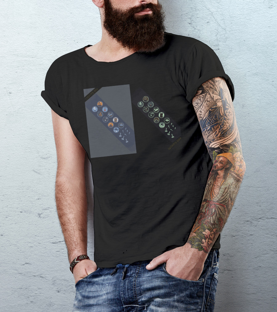 Scare It Badges Glow In The Dark Lights On Off Icons T-Shirt