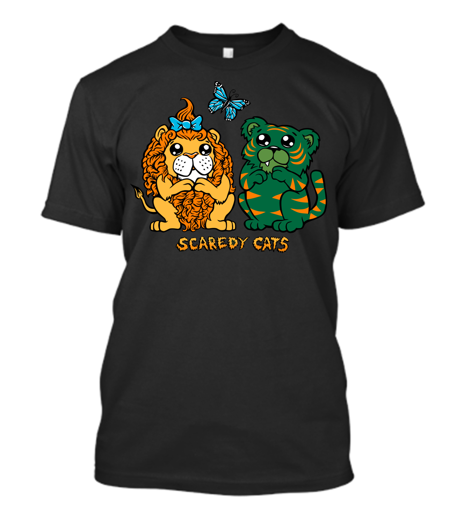 Scaredy Cats Lion And Tiger With Blue Butterfly T-Shirt