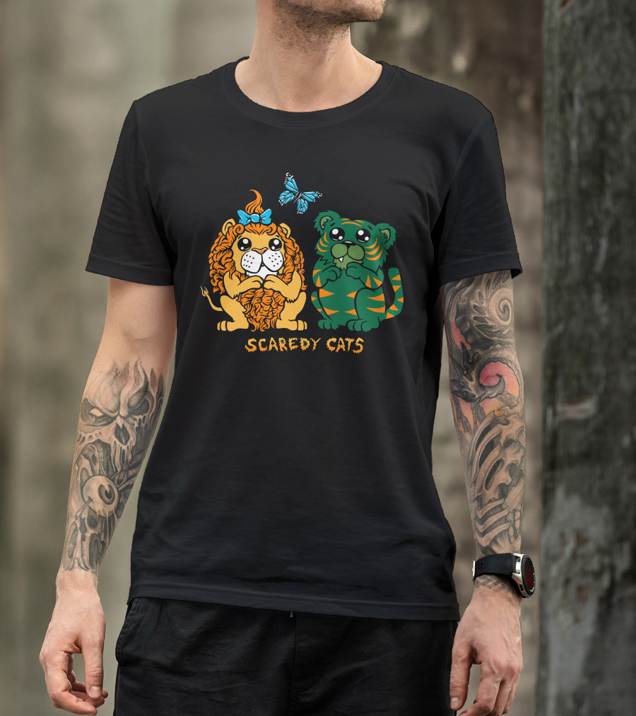 Scaredy Cats Lion And Tiger With Blue Butterfly T-Shirt