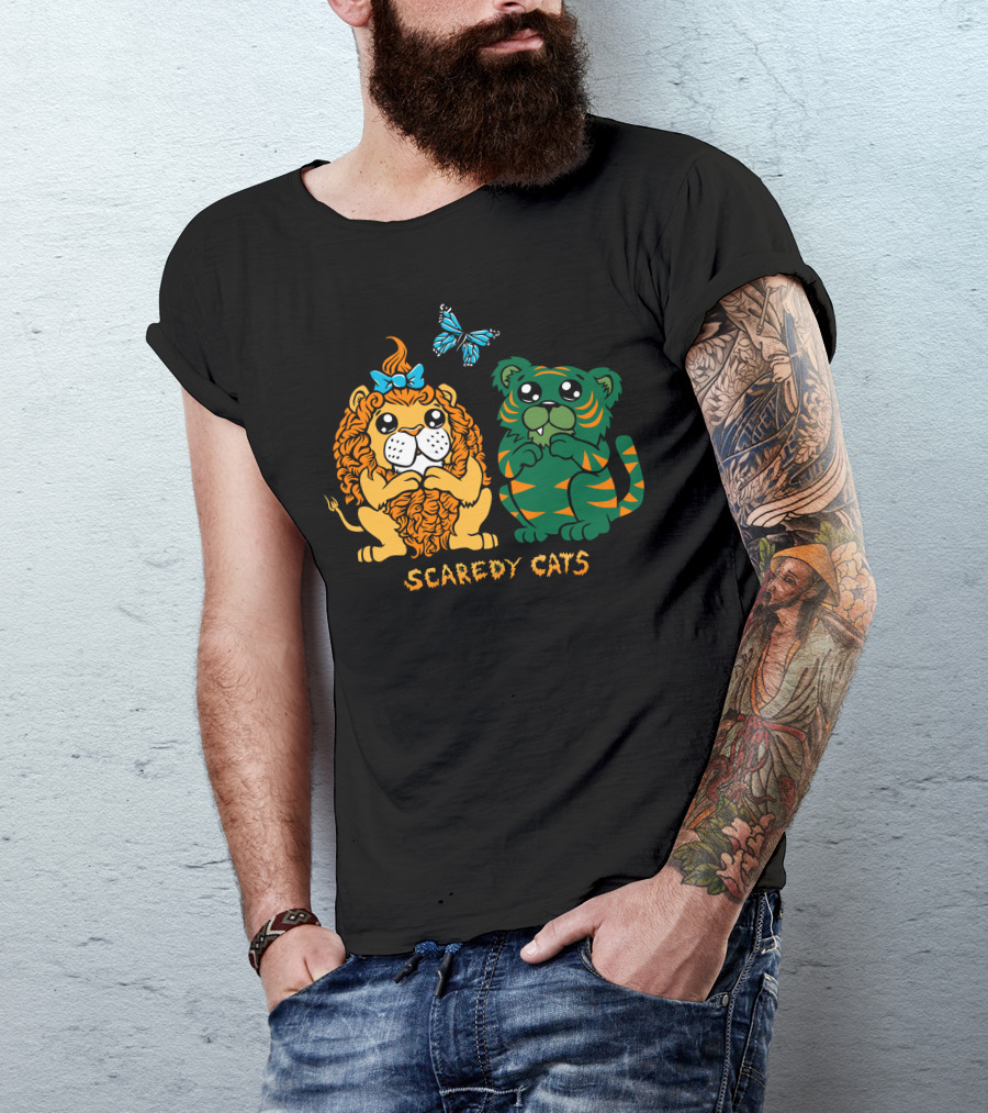 Scaredy Cats Lion And Tiger With Blue Butterfly T-Shirt