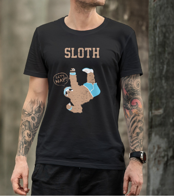 Sloth Running Club Let's Nap Hanging Sloth In Blue Sports Attire T-Shirt