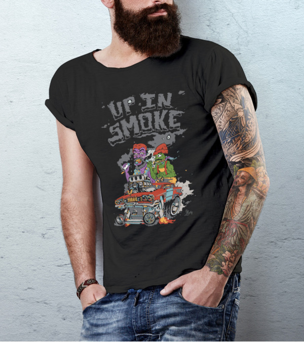 Up In Smoke Cartoon Hot Rod Monsters T-Shirt