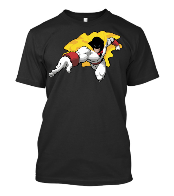 Space Ghost Flying Superhero Black Mask And Yellow Cape T-Shirt