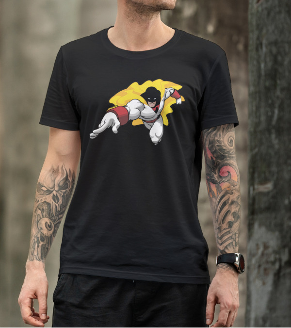 Space Ghost Flying Superhero Black Mask And Yellow Cape T-Shirt