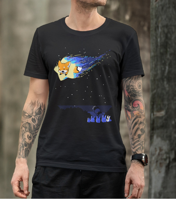 Wish Upon A Fox Shooting Star Over Telescope Rabbits Night Sky T-Shirt