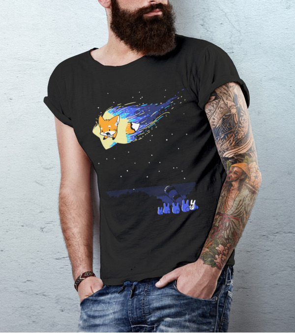 Wish Upon A Fox Shooting Star Over Telescope Rabbits Night Sky T-Shirt