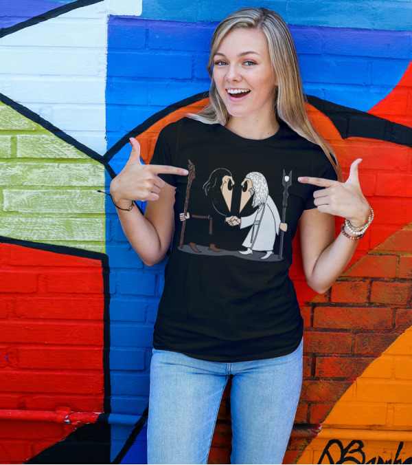 Wizard Vs Wizard Staff Duel In Dark And Light Outfits T-Shirt