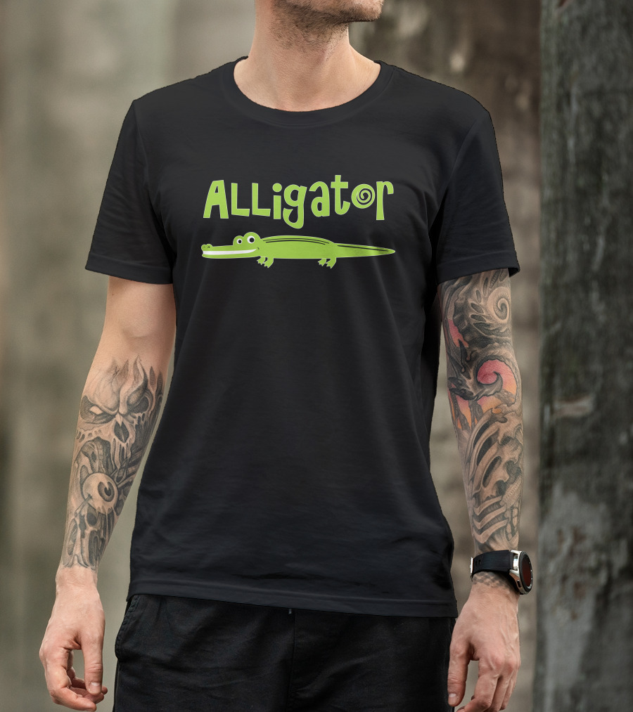 ALLIGATOR Playful Cartoon Style Green Text T-Shirt