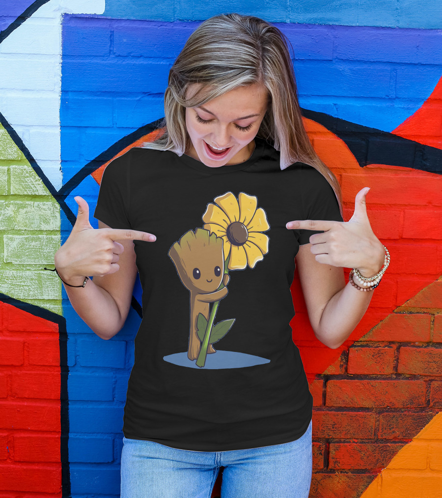 Baby Groot Hugging Sunflower T-Shirt