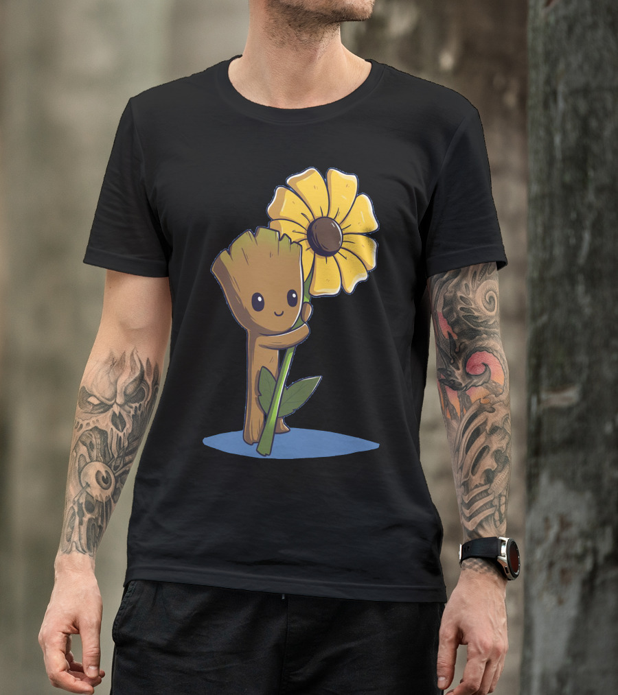 Baby Groot Hugging Sunflower T-Shirt