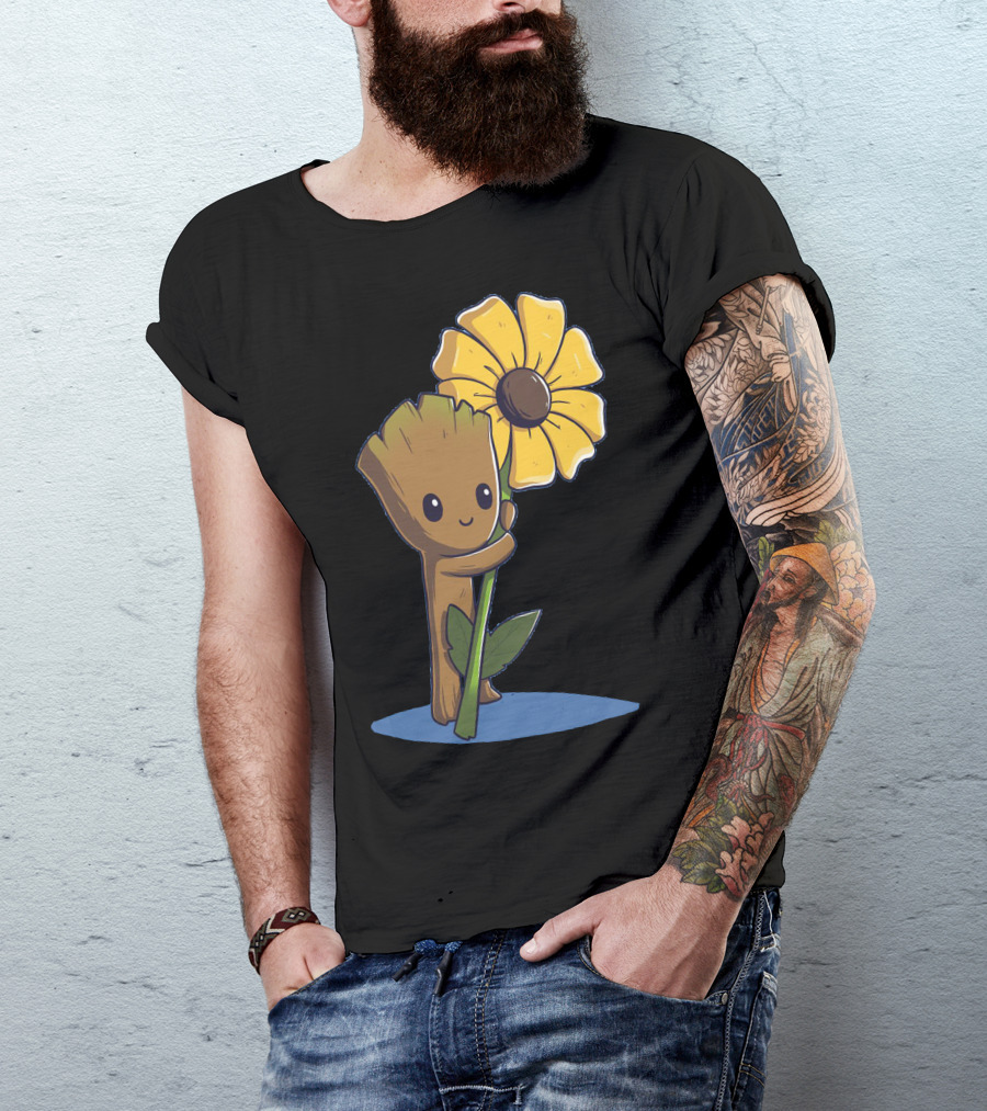 Baby Groot Hugging Sunflower T-Shirt