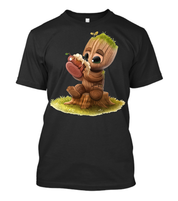 Baby Goot Holding A Drink On A Tree Stump T-Shirt