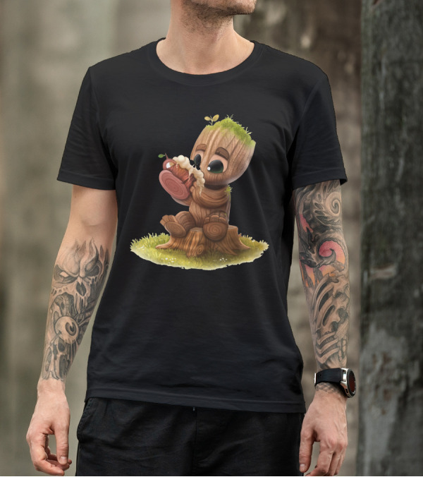 Baby Goot Holding A Drink On A Tree Stump T-Shirt