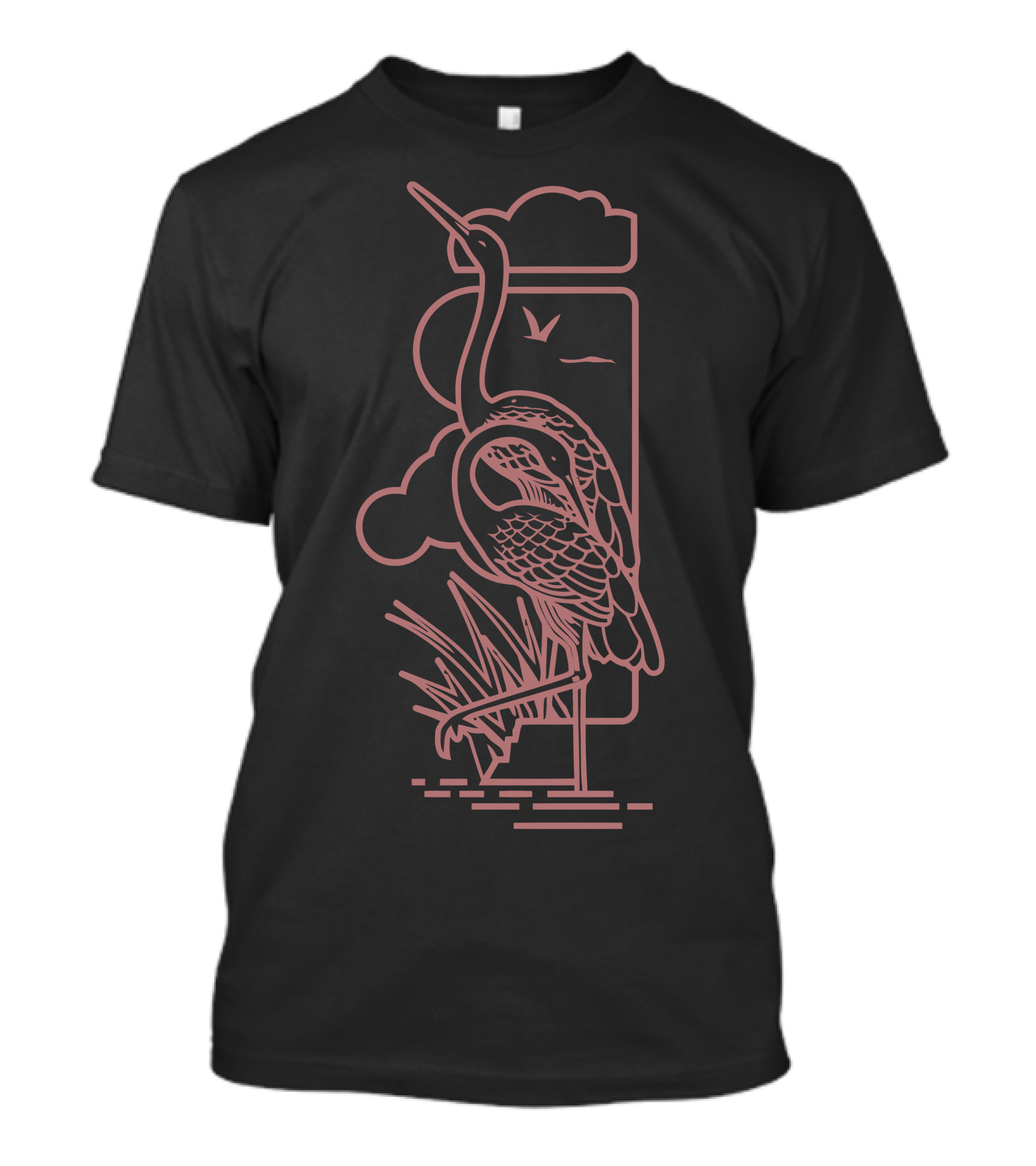 Cranes Nouveau Elegant Line Art With Cloud And Water Elements T-Shirt