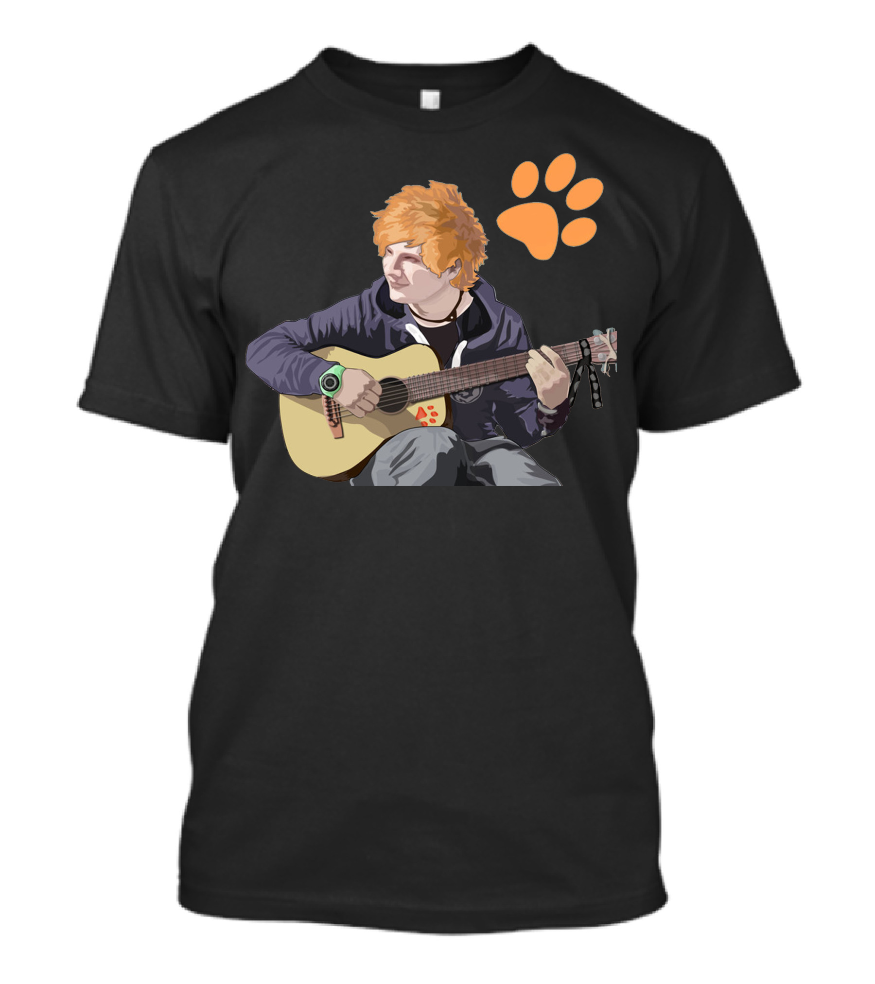 Ed Sheeran Playing Guitar With Orange Paw Prints T-Shirt