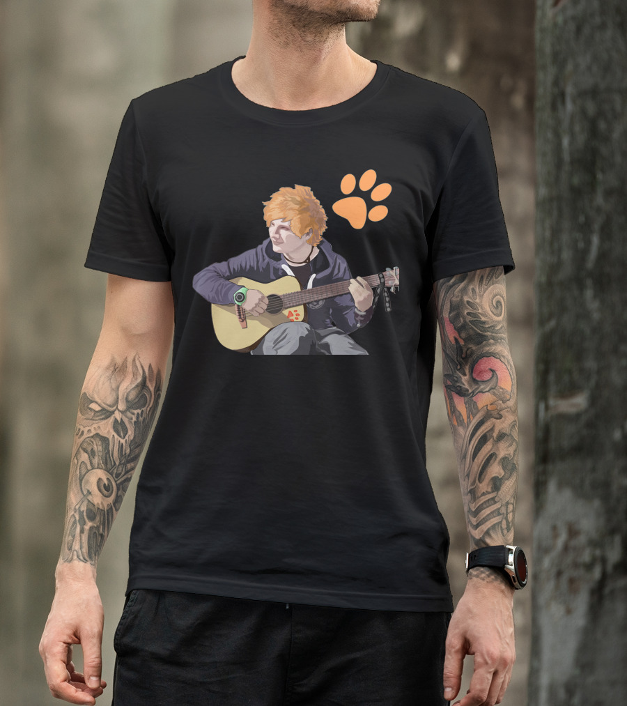 Ed Sheeran Playing Guitar With Orange Paw Prints T-Shirt