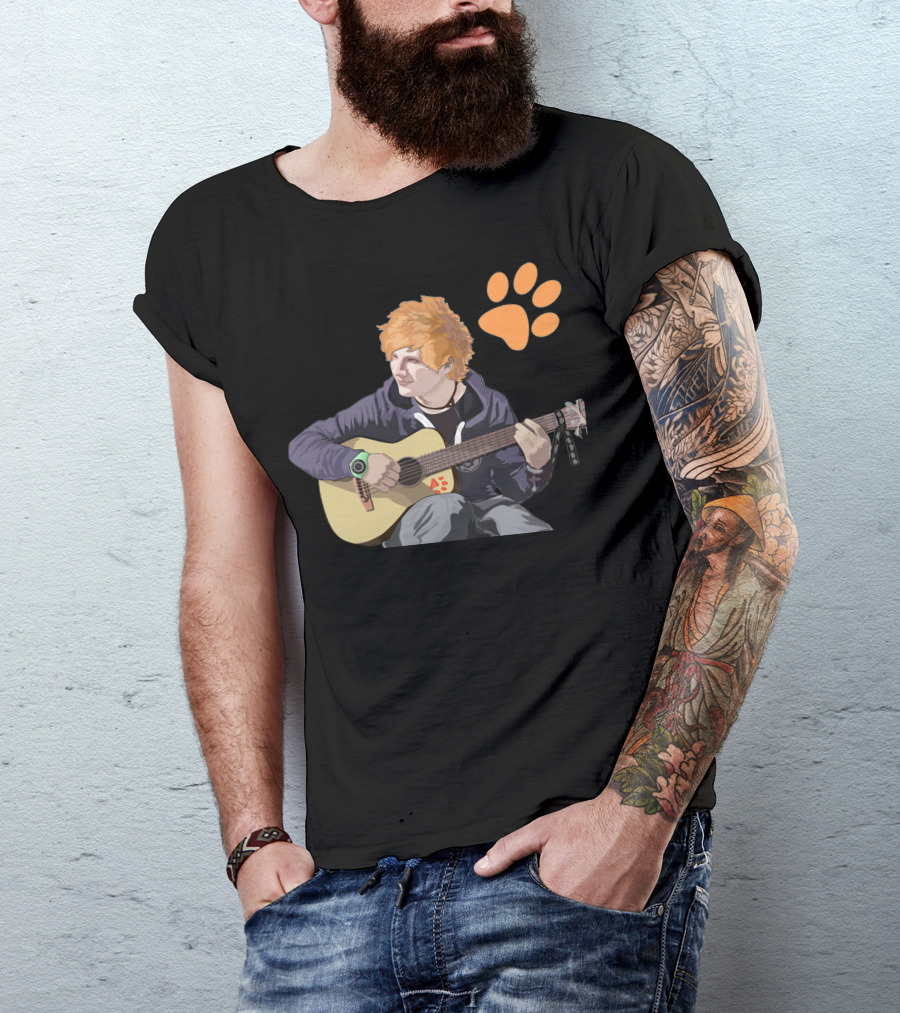 Ed Sheeran Playing Guitar With Orange Paw Prints T-Shirt