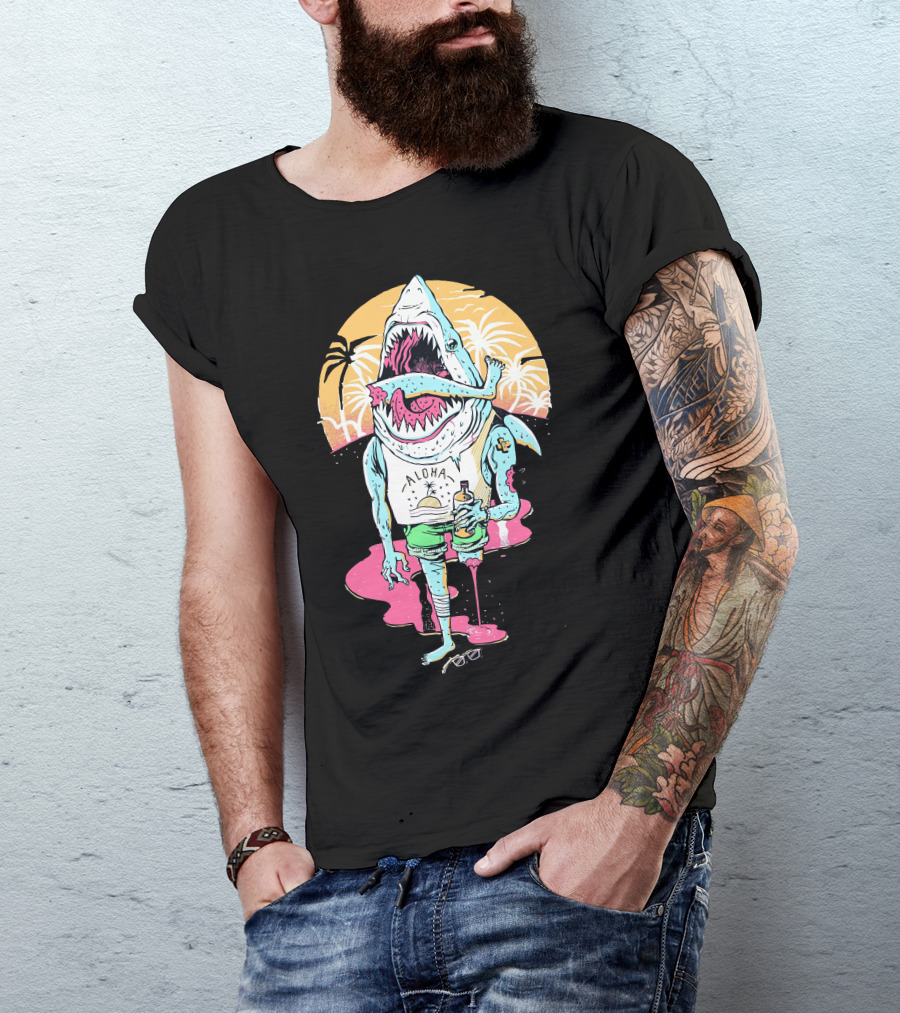 Aloha Fish Sharkbro Horror Beach Party Vibe T-Shirt