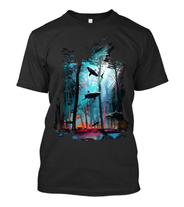 Forest Fish Dreamlike Ocean Silhouette In Enchanted Woods T-Shirt