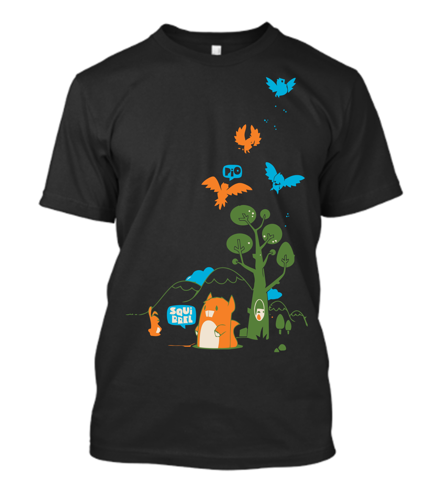 Squirrel Forest With Birds And Tree T-Shirt