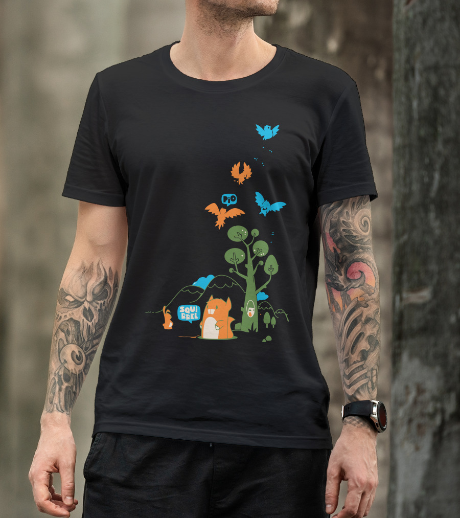 Squirrel Forest With Birds And Tree T-Shirt