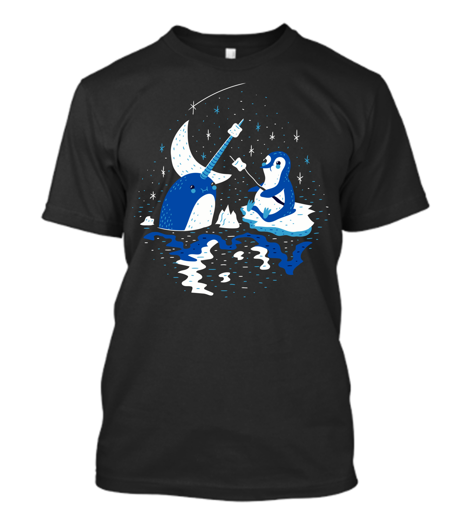 Frozen Fire Narwhal And Penguin Campfire Under Stars T-Shirt