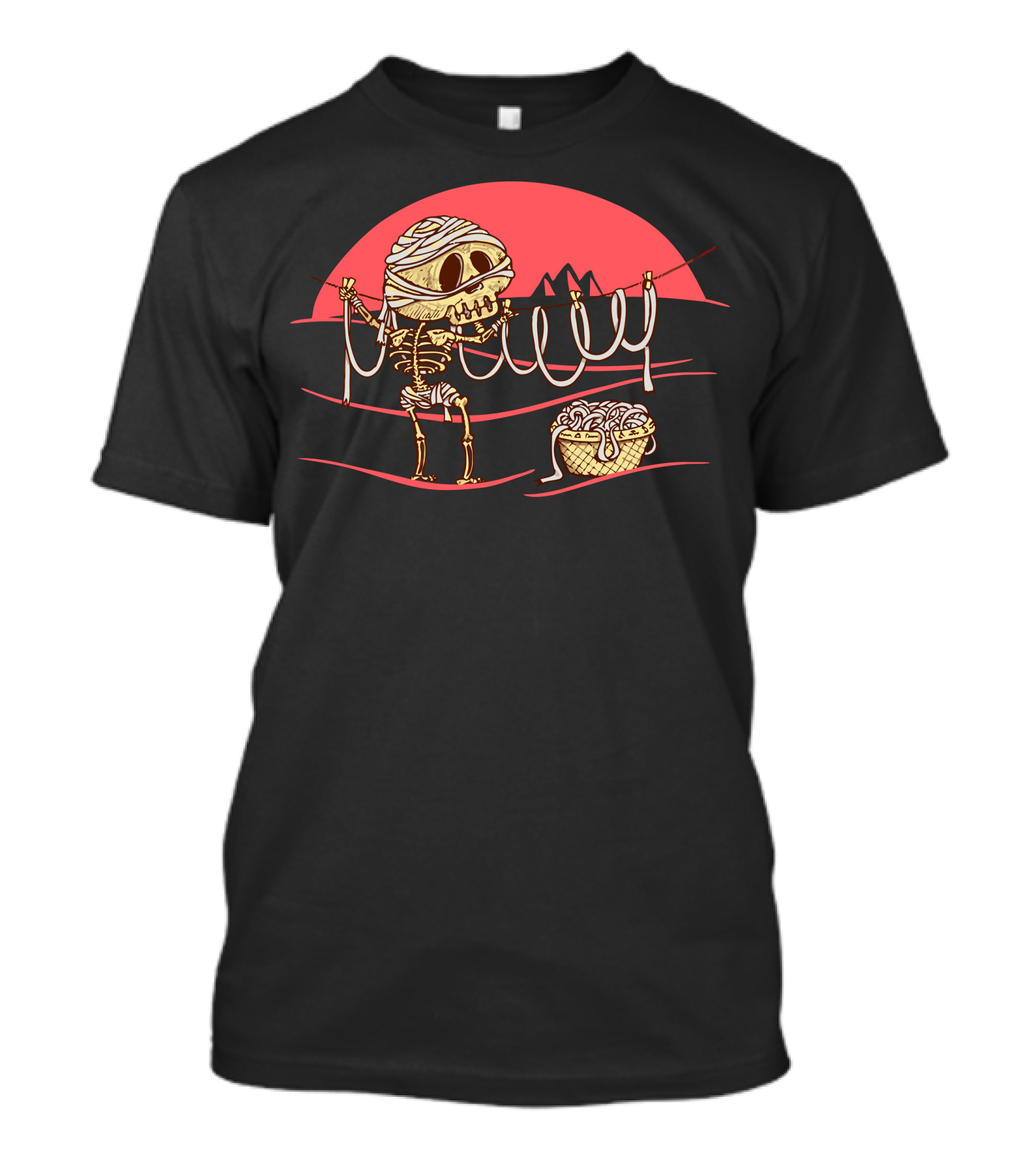 Funny Mummy Skull Hanging Bandages In Desert Sunset Scene T-Shirt