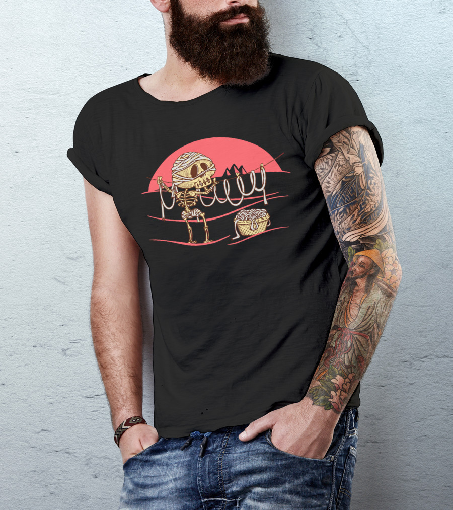 Funny Mummy Skull Hanging Bandages In Desert Sunset Scene T-Shirt